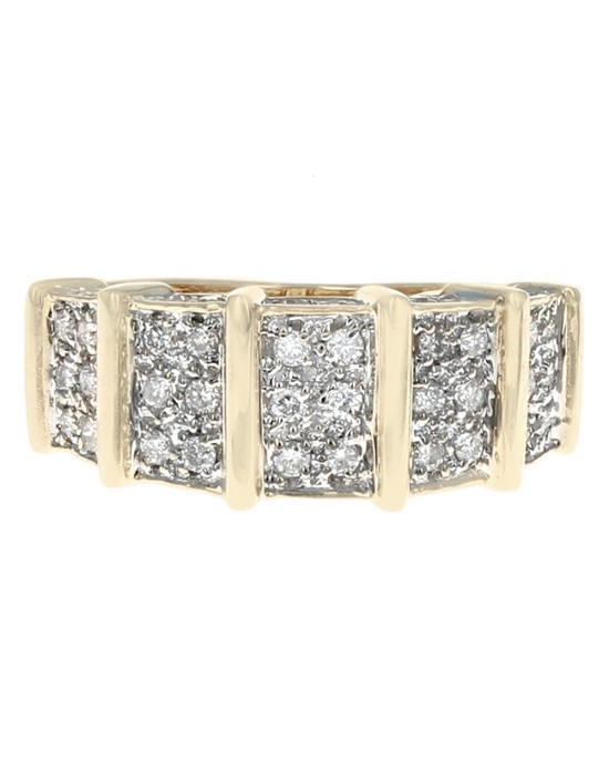 3-Row Diamond Vertical Bar Split Ring in White and Yellow Gold